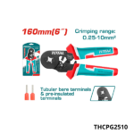 TOTAL pince a sertir à cliquet 160mm 6″ THCPG2510