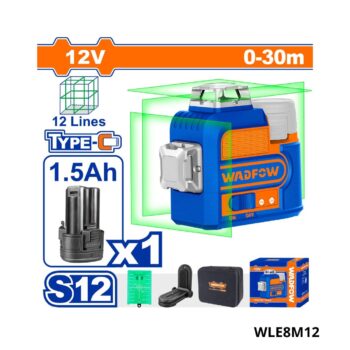 WADFOW niveau laser 3d 30m 12 lignes avec batterie 12v WLE8M12