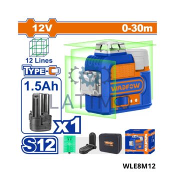 Niveau laser 3d 30m 12 lignes avec batterie 12v-Wadfow