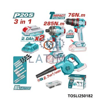 Kit outillage 3en1 20v 2x2ah-total