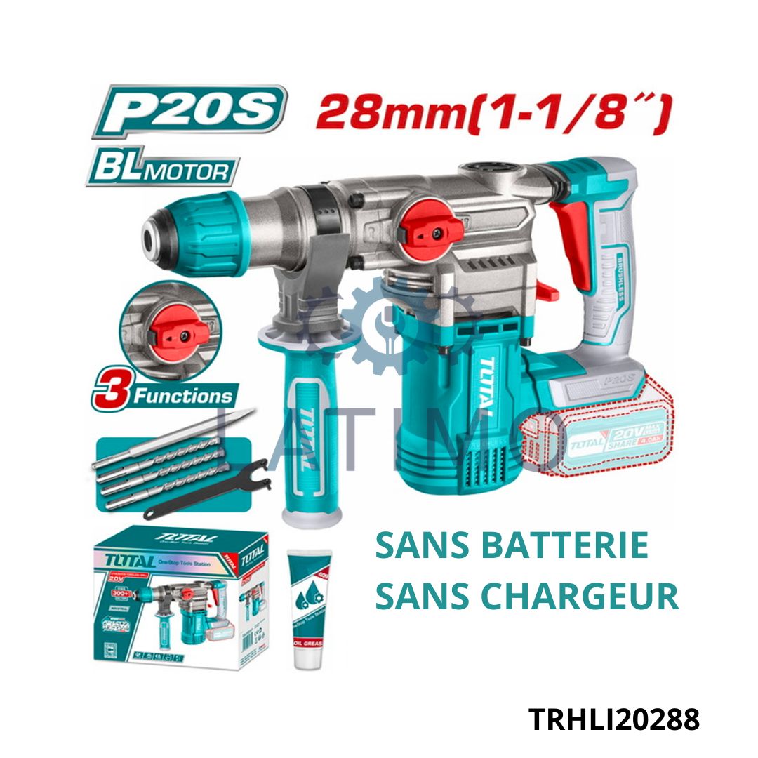 TOTAL Marteau perforateur 20v 28mm sans b/Ch TRHLI20288 Marteau perforateur 20v 28mm sans b/Ch-TOTAL