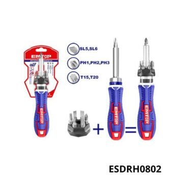 EMTOP Jeu de 8 tourenvis a cliquet ESDRH0802