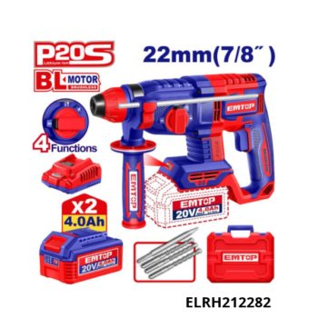 EMTOP Marteau perfo sds+20V 2b 4a 22 brushless+acc ELRH212282