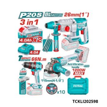 TOTAL Kit outillages 3en1 + accessoires 20v 2.4ah TCKLI202598