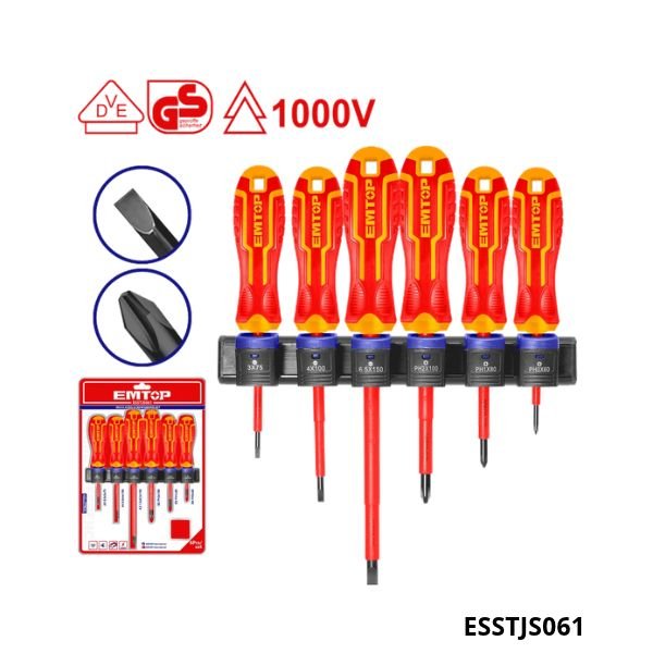 EMTOP Jeu de 6 tournevis isolees fran ame ESSTJS061 EMTOP Jeu de 6 tournevis isolees fran ame ESSTJS061