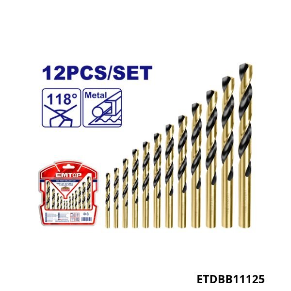 EMTOP Jeu de 12 forets metal hss 2-8mm ETDBB11125 EMTOP Jeu de 12 forets metal hss 2-8mm ETDBB11125